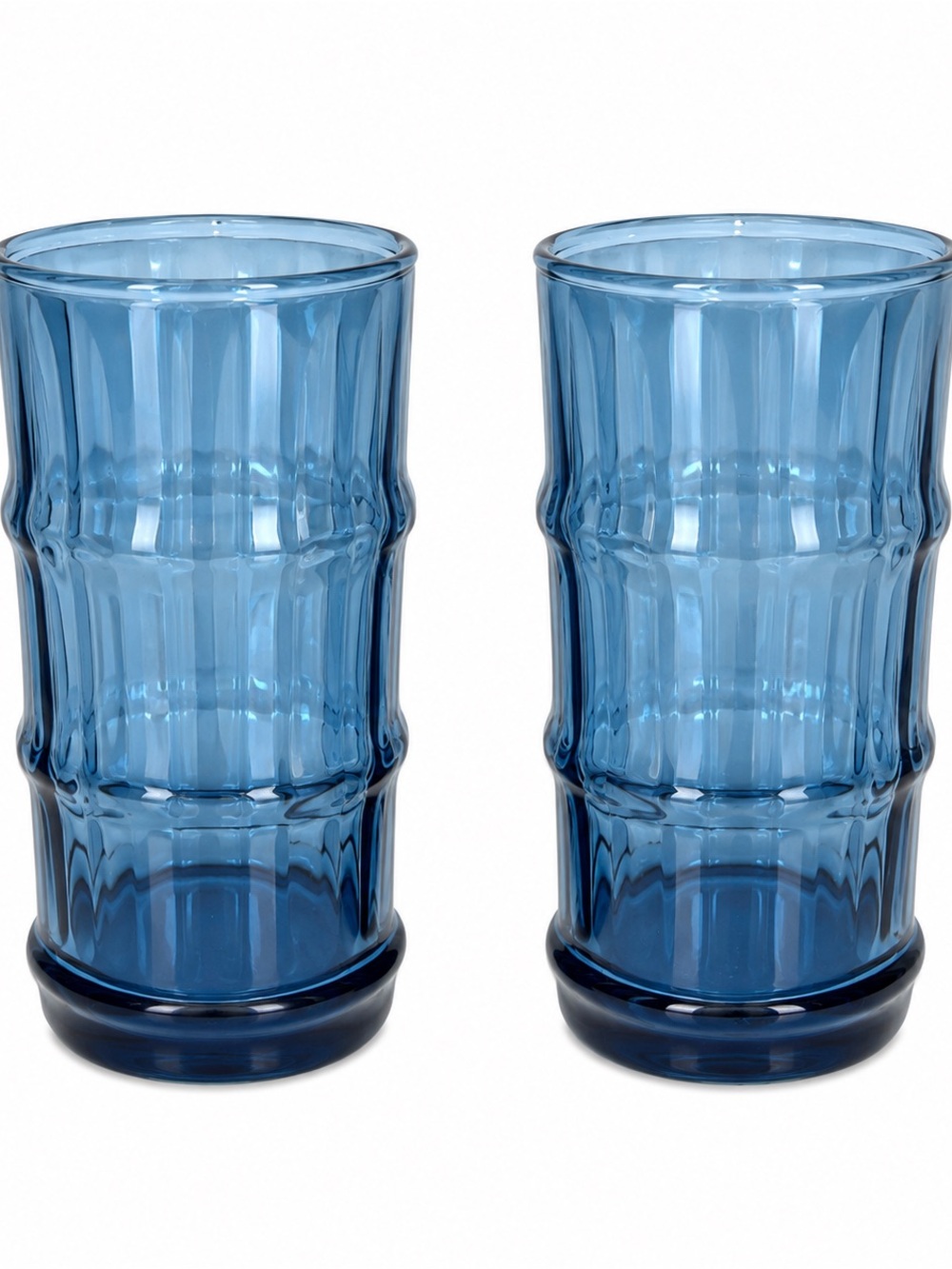 Libbey Bamboo Blue Ribbed Glass Tumbler Set - 2 Pack